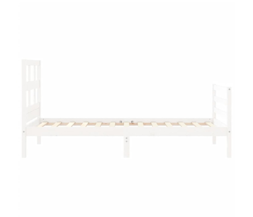 Estructura de cama individual con cabecero madera maciza blanco