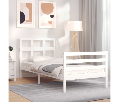 Estructura de cama individual con cabecero madera maciza blanco