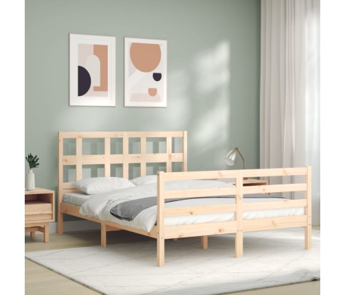 Estructura de cama de matrimonio con cabecero madera maciza