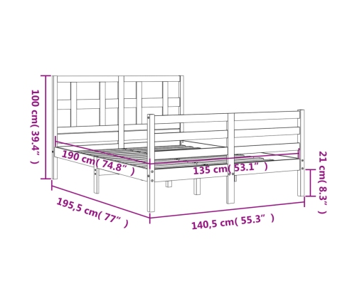 Estructura de cama de matrimonio con cabecero madera maciza