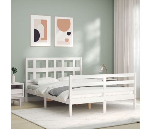 Estructura de cama con cabecero madera maciza blanco 140x190 cm