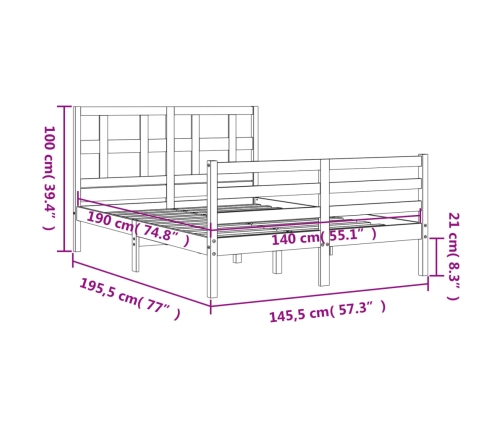 Estructura de cama con cabecero madera maciza blanco 140x190 cm