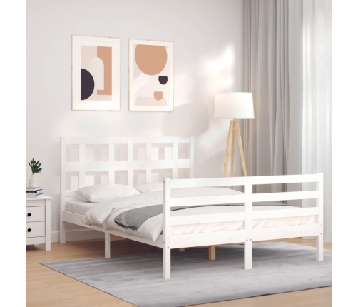 Estructura de cama con cabecero madera maciza blanco 140x190 cm