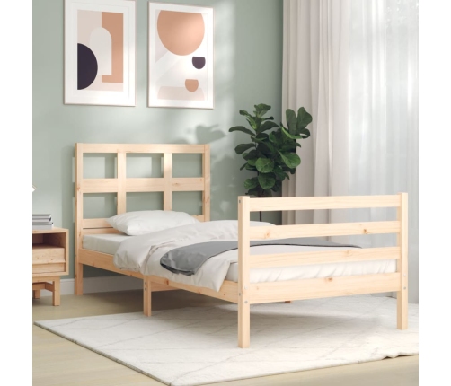 Estructura de cama con cabecero madera maciza 90x200 cm