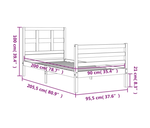 Estructura de cama con cabecero madera maciza 90x200 cm