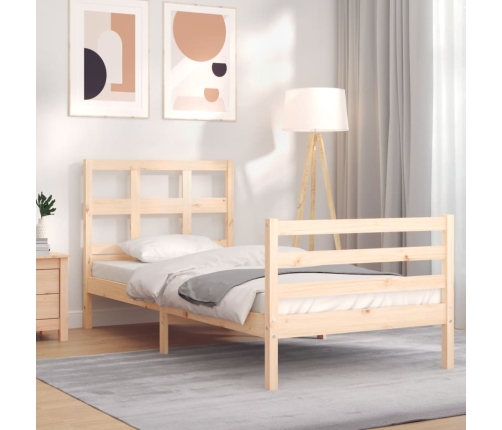 Estructura de cama con cabecero madera maciza 90x200 cm