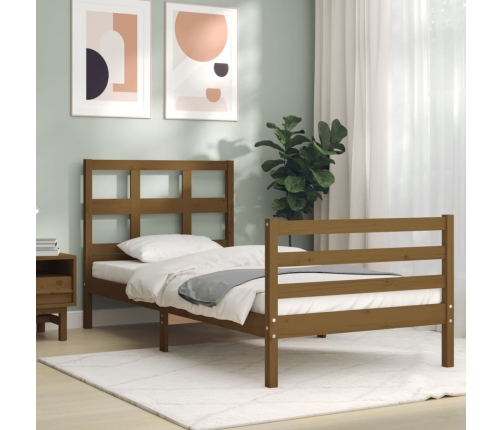 Estructura cama con cabecero madera maciza marrón miel 90x200cm