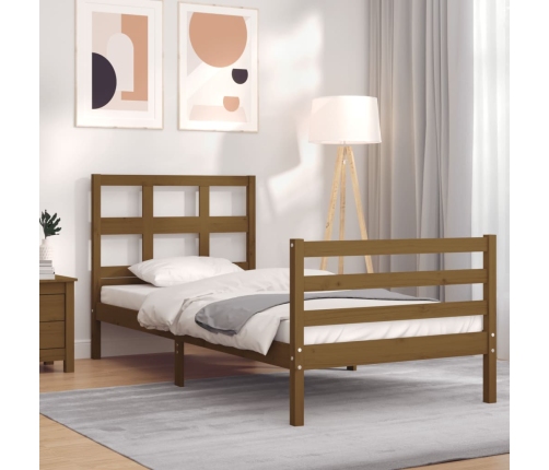 Estructura cama con cabecero madera maciza marrón miel 90x200cm