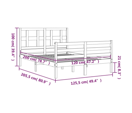 Estructura de cama con cabecero madera maciza 120x200 cm