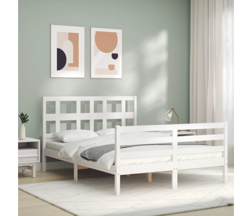 Estructura de cama con cabecero madera maciza blanco 120x200 cm