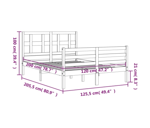 Estructura de cama con cabecero madera maciza blanco 120x200 cm