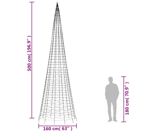 Árbol de Navidad en asta bandera 1534 LED blanco cálido 500 cm