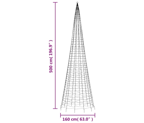 Árbol de Navidad en asta bandera 1534 LED blanco cálido 500 cm