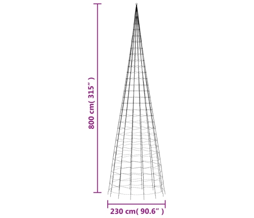 Árbol de Navidad en asta bandera 3000 LED blanco cálido 800 cm