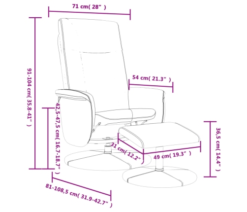 Sillón reclinable con reposapiés cuero sintético gris