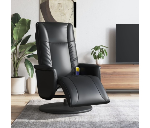 Sillón reclinable masaje con reposapiés cuero sintético negro