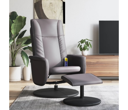 Sillón de masaje reclinable con reposapiés cuero sintético gris