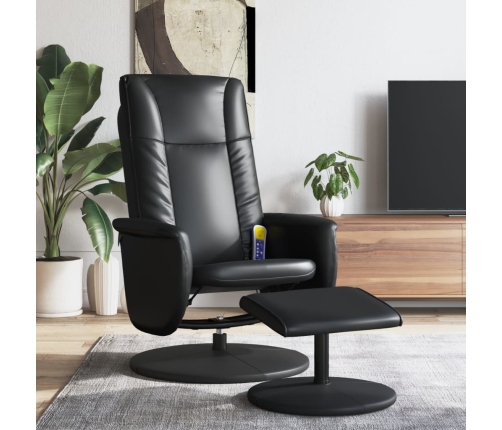 Sillón reclinable masaje con reposapiés cuero sintético negro