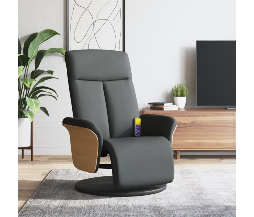 Sillón reclinable de masaje con reposapiés tela gris oscuro