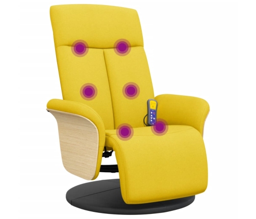 Sillón reclinable de masaje con reposapiés tela amarillo claro