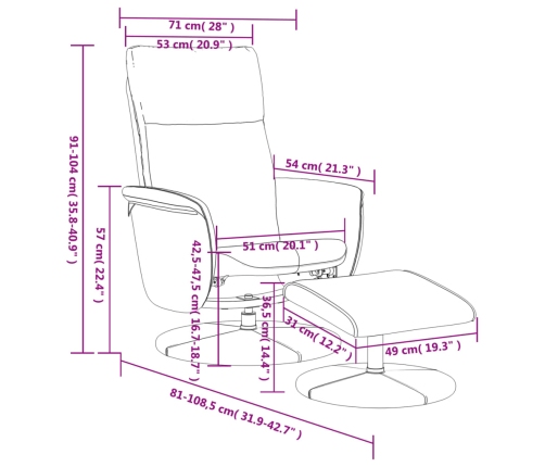 Sillón reclinable con reposapiés cuero sintético gris