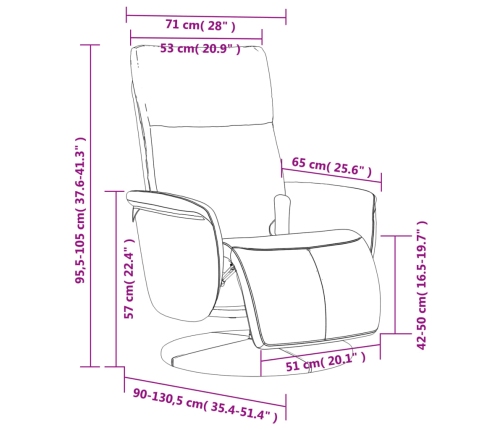 Sillón reclinable de masaje con reposapiés cuero sintético gris