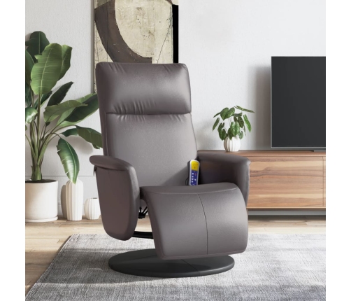 Sillón reclinable de masaje con reposapiés cuero sintético gris