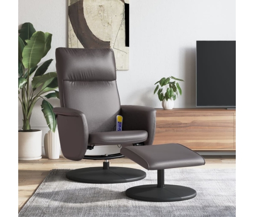 Sillón de masaje reclinable con reposapiés cuero sintético gris