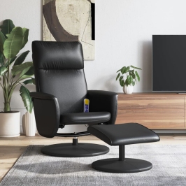 Sillón reclinable masaje con reposapiés cuero sintético negro