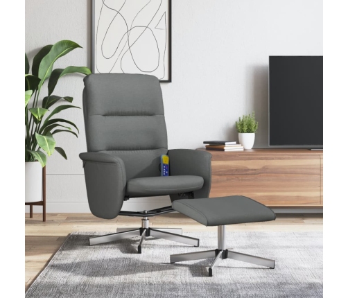 Sillón reclinable de masaje con reposapiés tela gris oscuro