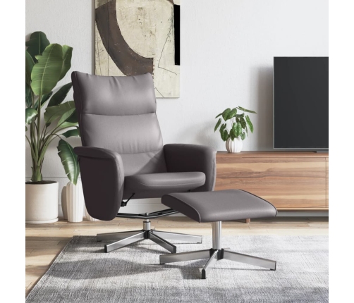 Sillón reclinable con reposapiés cuero sintético gris