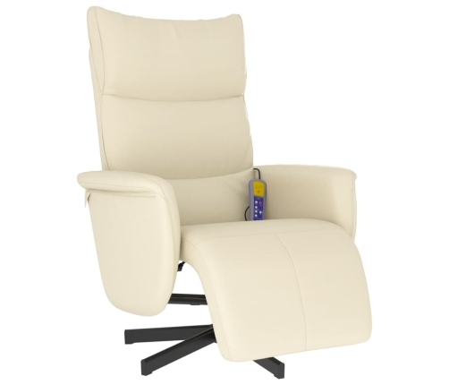 Sillón reclinable masaje con reposapiés cuero sintético crema