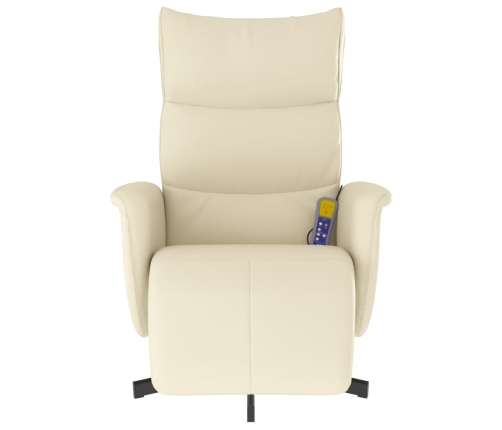 Sillón reclinable masaje con reposapiés cuero sintético crema