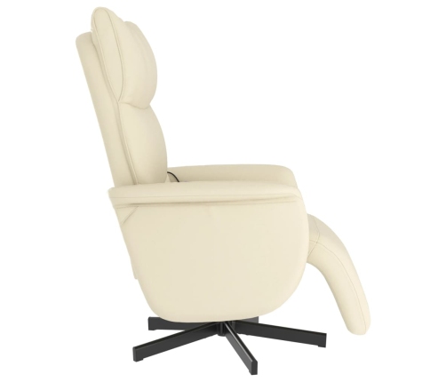 Sillón reclinable masaje con reposapiés cuero sintético crema