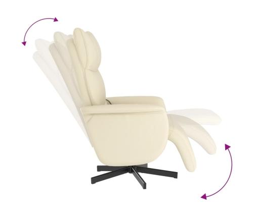 Sillón reclinable masaje con reposapiés cuero sintético crema