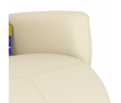 Sillón reclinable masaje con reposapiés cuero sintético crema