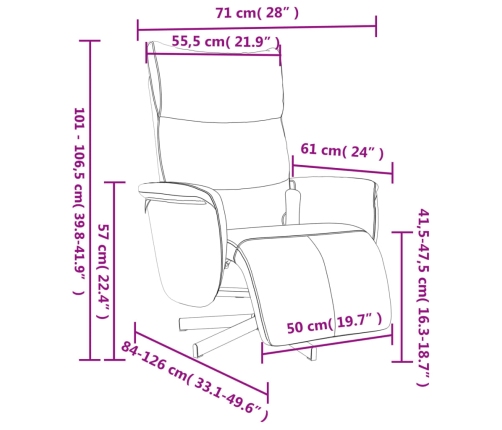 Sillón reclinable masaje con reposapiés cuero sintético crema