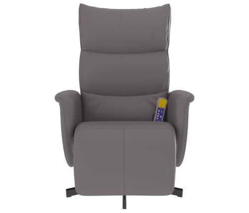 Sillón reclinable de masaje con reposapiés cuero sintético gris