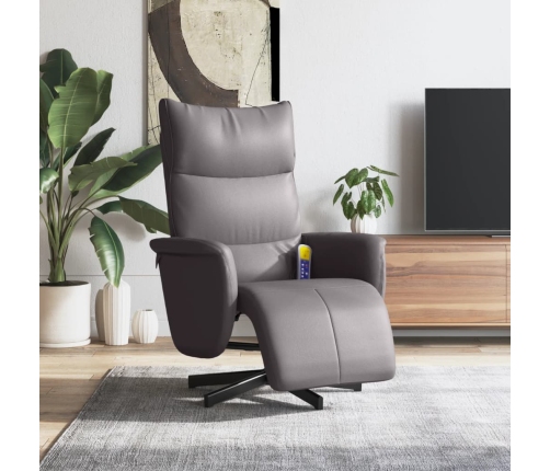 Sillón reclinable de masaje con reposapiés cuero sintético gris