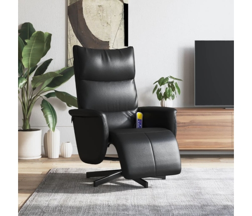 Sillón reclinable masaje con reposapiés cuero sintético negro