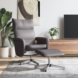 Sillón de masaje reclinable con reposapiés cuero sintético gris