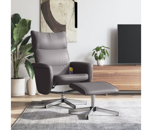 Sillón de masaje reclinable con reposapiés cuero sintético gris