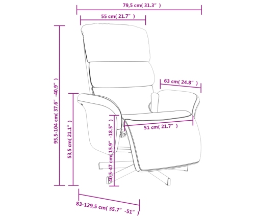 Sillón reclinable de masaje con reposapiés tela gris oscuro