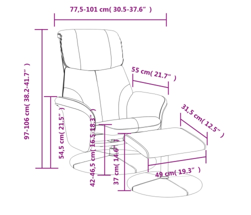 Sillón reclinable con reposapiés cuero sintético gris