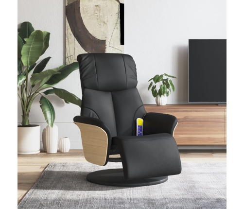 Sillón reclinable masaje con reposapiés cuero sintético negro