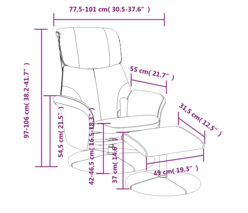 Sillón de masaje reclinable con reposapiés cuero sintético gris