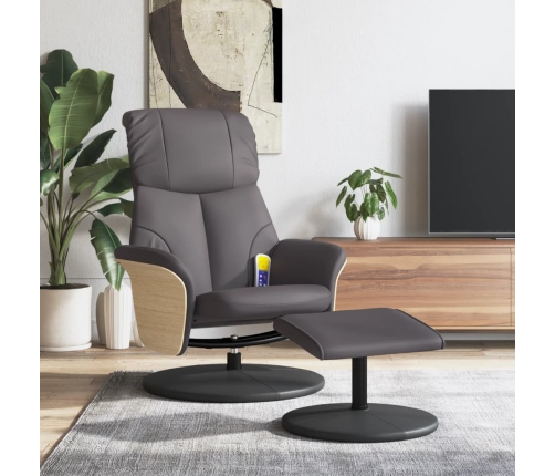 Sillón de masaje reclinable con reposapiés cuero sintético gris