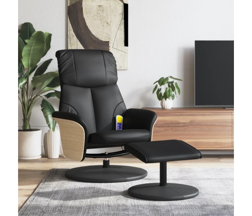 Sillón reclinable masaje con reposapiés cuero sintético negro