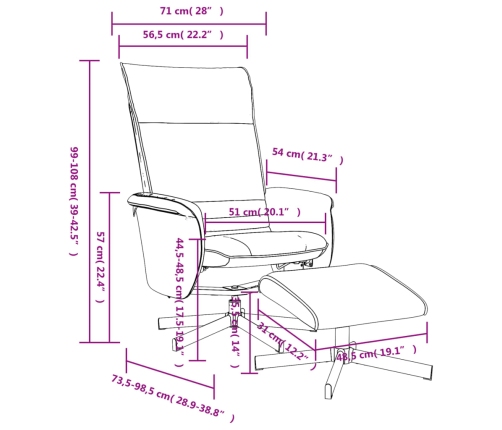 Sillón reclinable con reposapiés cuero sintético gris