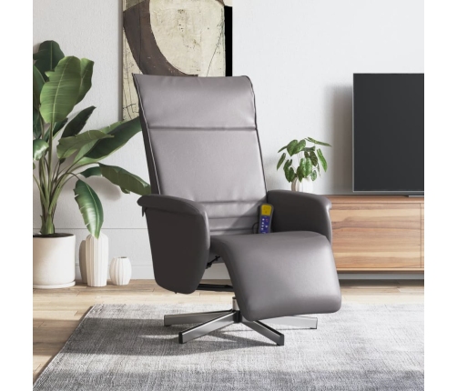 Sillón reclinable de masaje con reposapiés cuero sintético gris